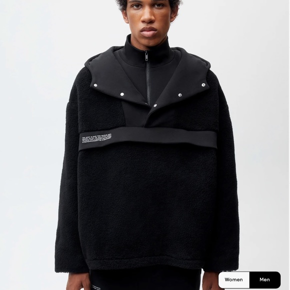 Pangaia Sz. S Unisex Recycled Wool Fleece Half-Zip Hooded Jacket Black - Picture 2 of 12